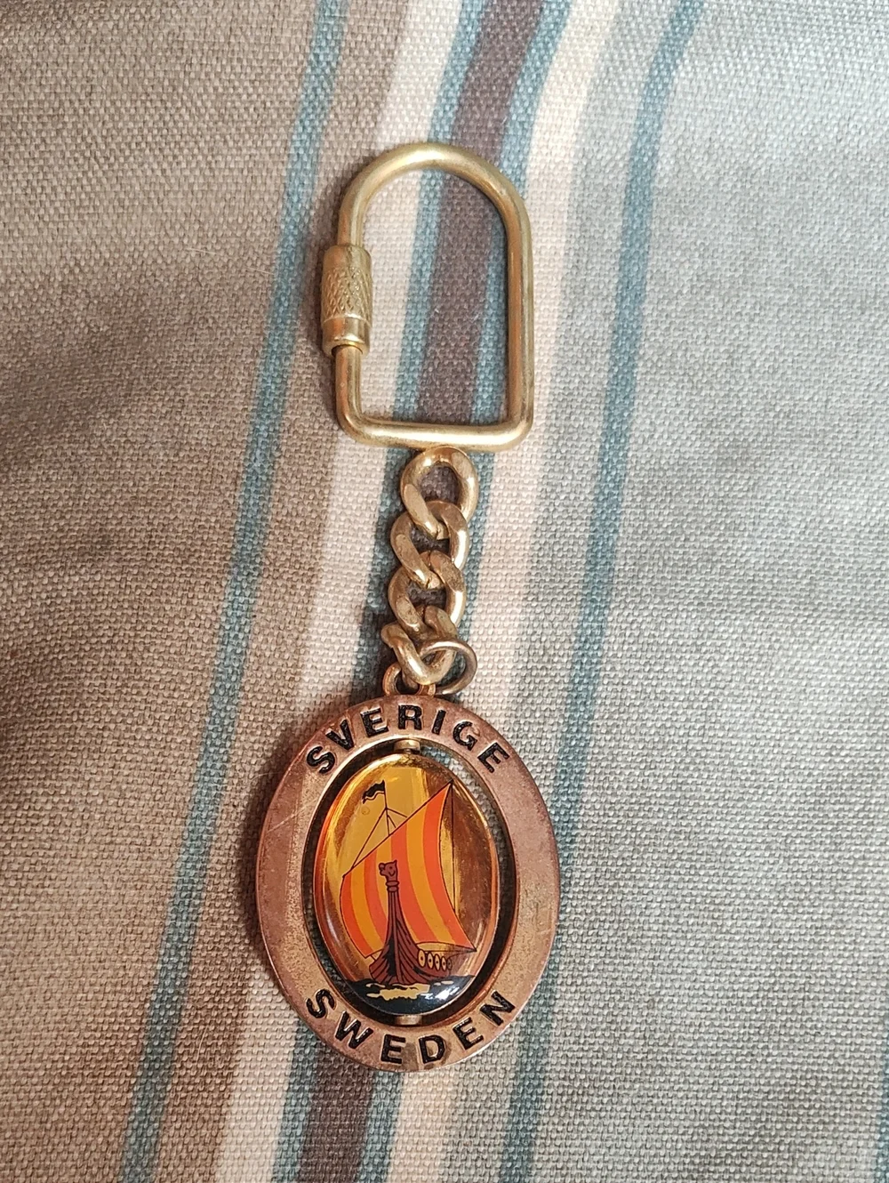 Vintage Sverige Sweden Sailboat Keychain - Yellow & Orange Emblem